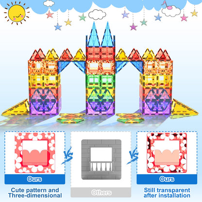 100 Magnetic Tiles STEM Building Toys with 2 cars, Sensory Magnetic Building Blocks for toddlers and kids, Preschool Montessori Toy Gifts for 3+ years old boys and girls.