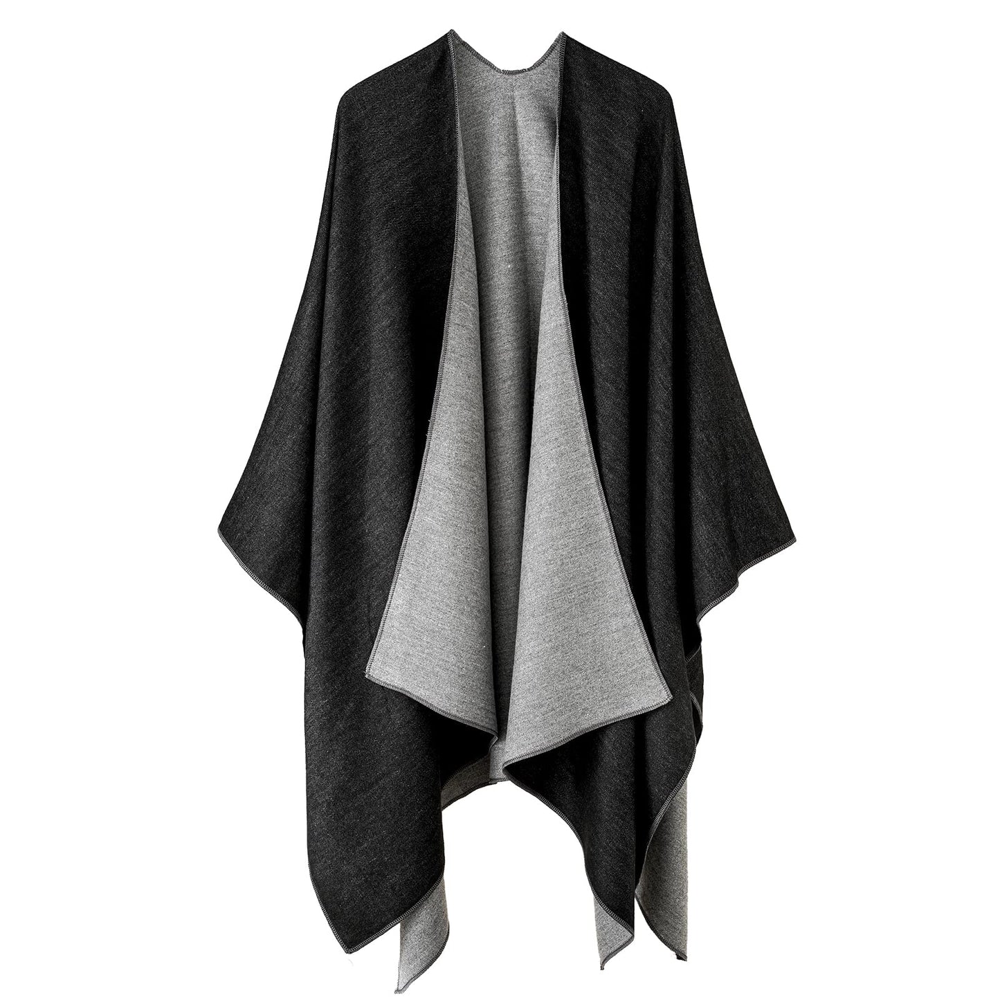 Colornival Women's Winter Poncho - Warm Elegant Blanket Cape Knitted Coat Scarf - Gift for Birthday Christmas (Black)