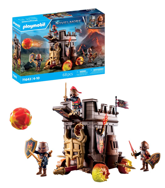 PLAYMOBIL Novelmore 71643 Attack Vehicle with Fire Cannon, featuring three Burnham Raiders knights, includes various accessories for exciting battles, action-packed toy for children aged 4 and up.