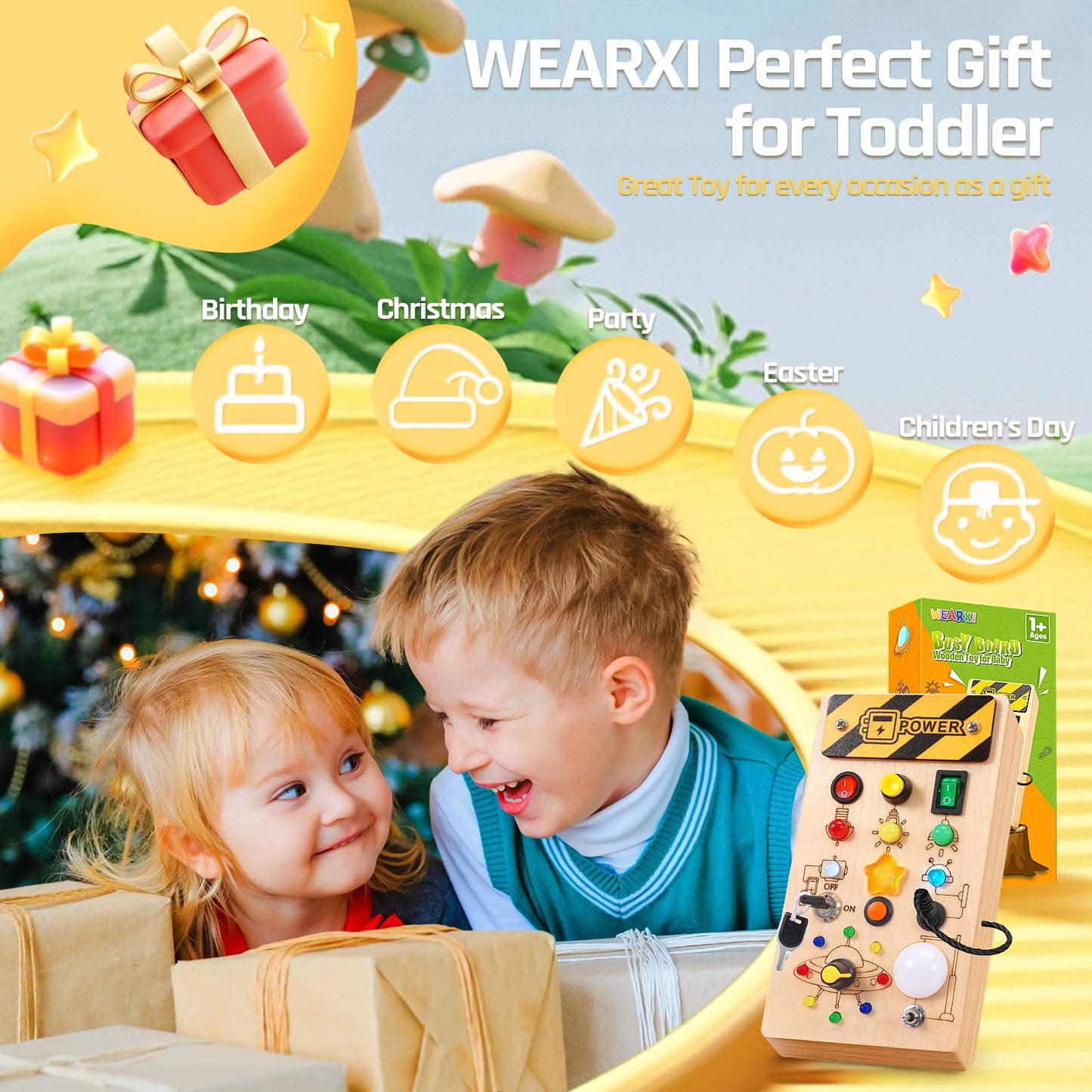 Montessori toy from 1 year Busy Board, Sensory toy gift for 1 year old boys and girls, Kids toy from 1 year old, Motor skills toy, Gifts for boys and girls, Advent calendar fillers for kids.