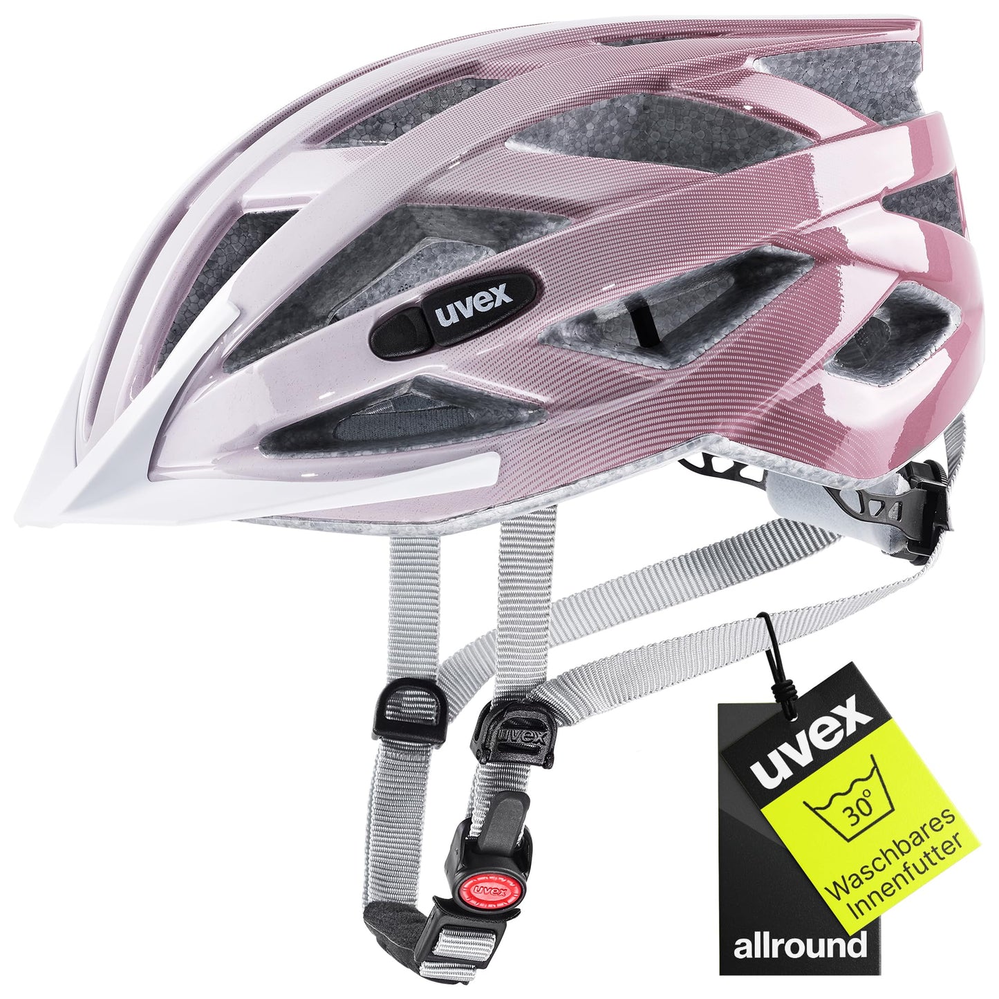 uvex air Wing - Lightweight all-round helmet for women and men - individual size adjustment - expandable with LED light - White - rose - 52-57 cm