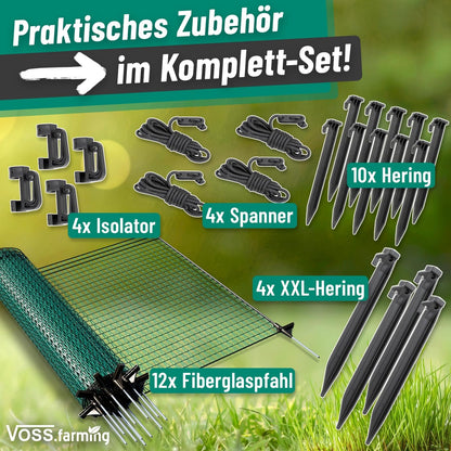 VOSS.farming 20m garden net, universal boundary fence, 80cm, 12 posts, dark green, dog fence, camping fence, garden protection.