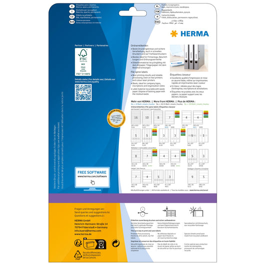 HERMA 5158 folder spine labels long and narrow, 800 sheets, 34 x 297 mm, 5 per A4 sheet, 4000 pieces, self-adhesive, printable, opaque, blank paper folder labels stickers, white