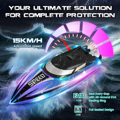 YOOHBERRYS Remote Control Boat 2 Pack, RC Boat with LED Light for Pools and Lakes, 2.4 GHz Remote Controlled Boats RC Racing Boat, Speedboat Pool Toy for Kids and Adults (Blue + Red)