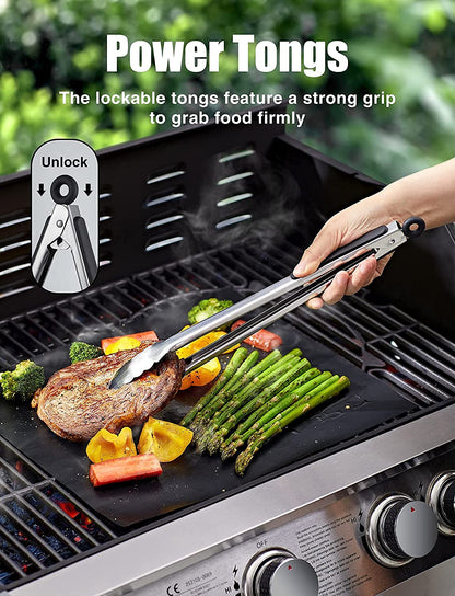 BBQ Grill Tool Set, Men's Grill Accessories Gift, Stainless Steel Grill Case Set of 20, Grill Accessories with tongs, spatula, and apron, Ideal BBQ Set for Outdoor and Camping.