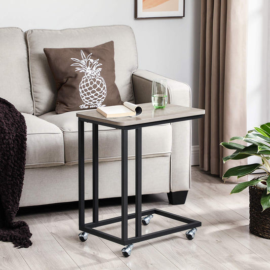 VASAGLE side table, coffee table with wheels, C-shape, mobile coffee table, 35 x 50 x 60 cm, living room table with metal frame, for coffee and laptop, industrial design, greige-black LNT050B02