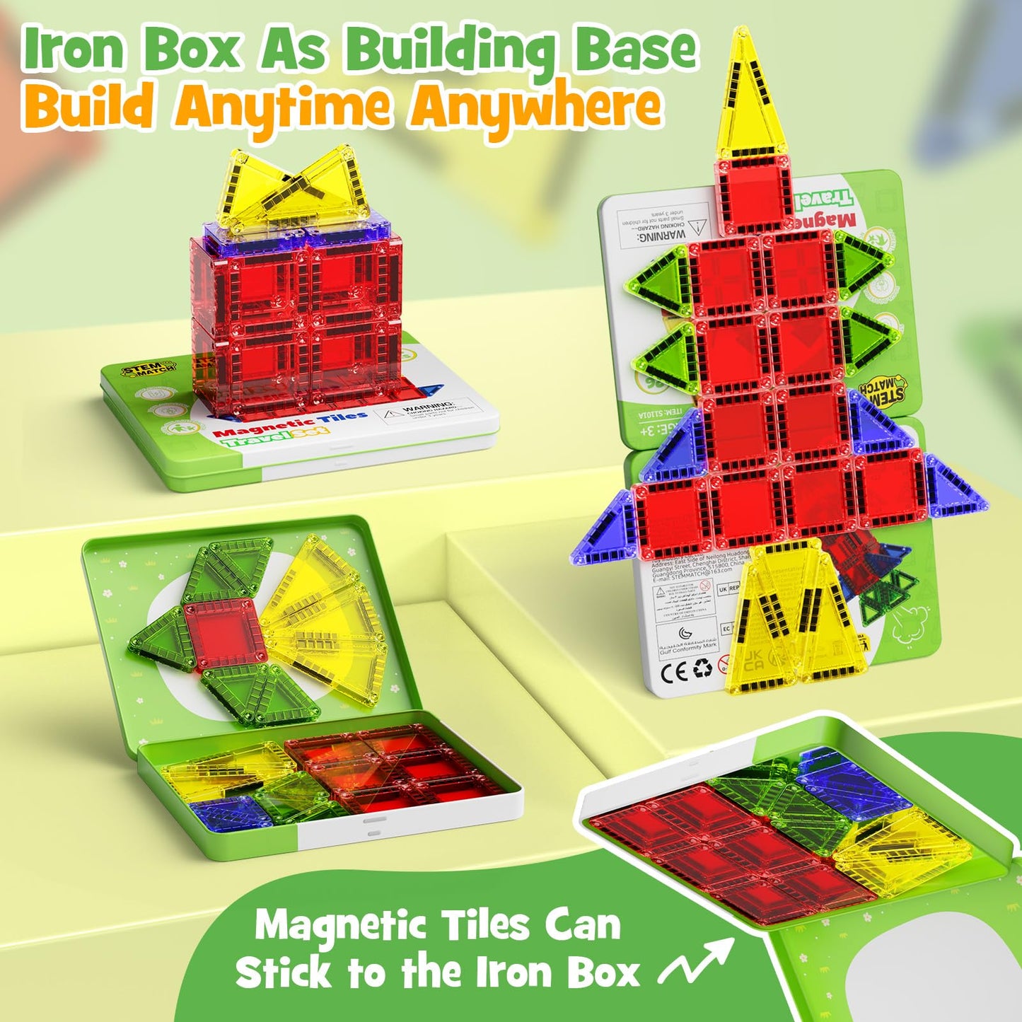 Magnetic Tiles Building Set Travel Toy for Kids Portable Travel MINI Magnetic Tiles Toy Magnetic Construction Kit Gift for 3+ Years Toddlers (26pcs Magnetic Tiles)