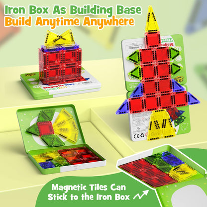 Magnetic Tiles Building Set Travel Toy for Kids Portable Travel MINI Magnetic Tiles Toy Magnetic Construction Kit Gift for 3+ Years Toddlers (26pcs Magnetic Tiles)
