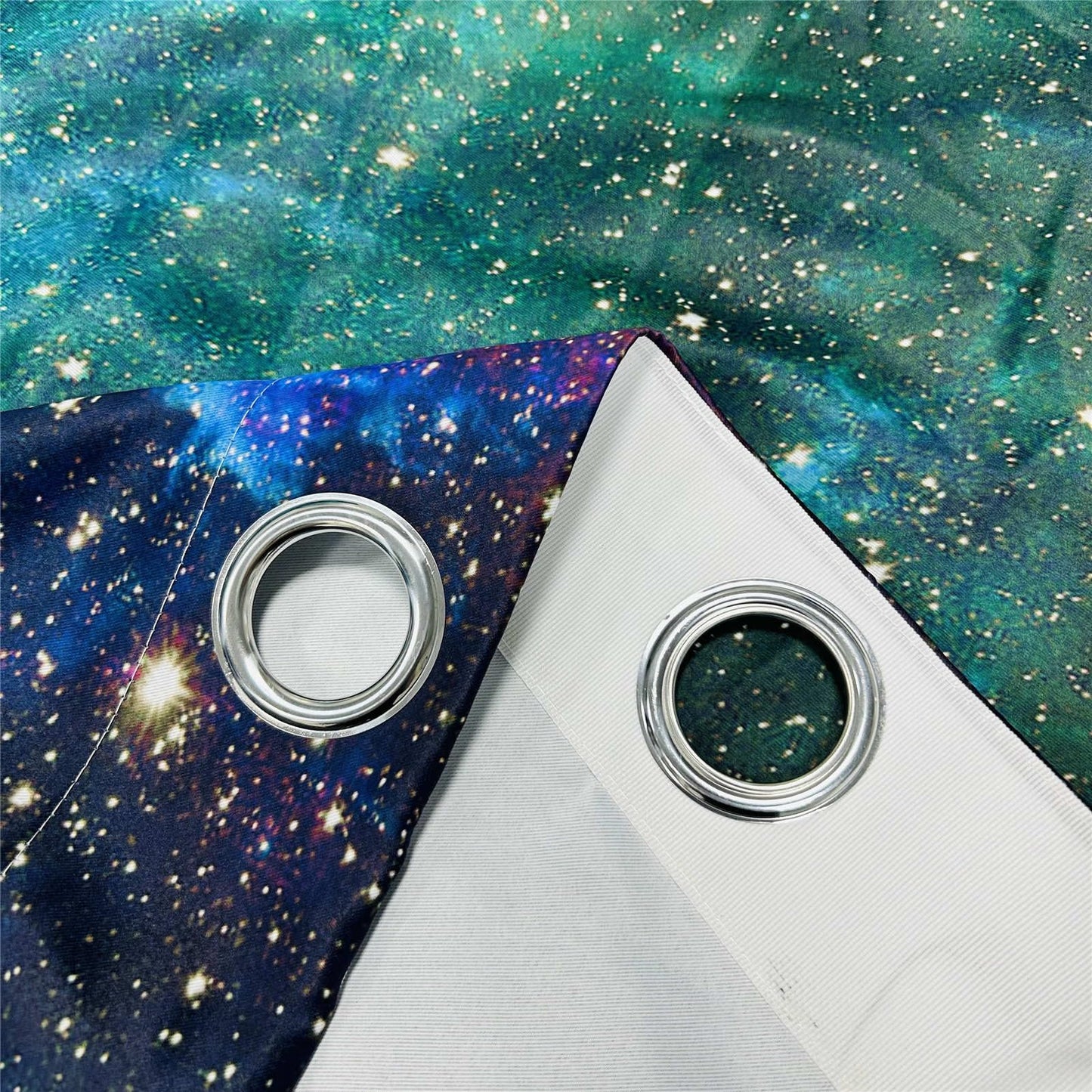 YUANZU Galaxy Curtains Kids Star Nebula Planet Eyelet Curtains with Blackout Thermal Curtains Cold Protection Blackout Curtain Children's Room Bedroom Darkening Window, 2 pieces, H 114 x W 132 cm