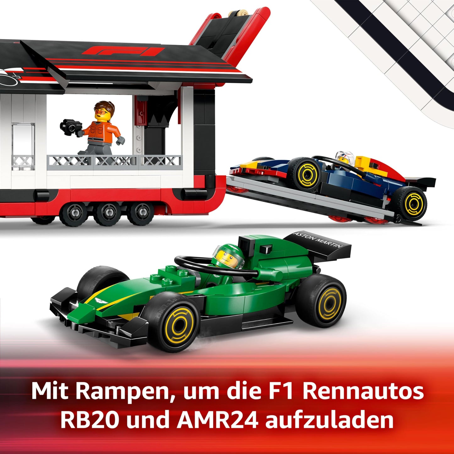 LEGO City F1 Transporter with RB20 & AMR24 F1 race cars - Toy car transporter for Red Bull & Aston Martin Formula 1 teams - Includes 5 minifigures - Gift for boys & girls 8+ years old 60445