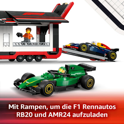 LEGO City F1 Transporter with RB20 & AMR24 F1 race cars - Toy car transporter for Red Bull & Aston Martin Formula 1 teams - Includes 5 minifigures - Gift for boys & girls 8+ years old 60445
