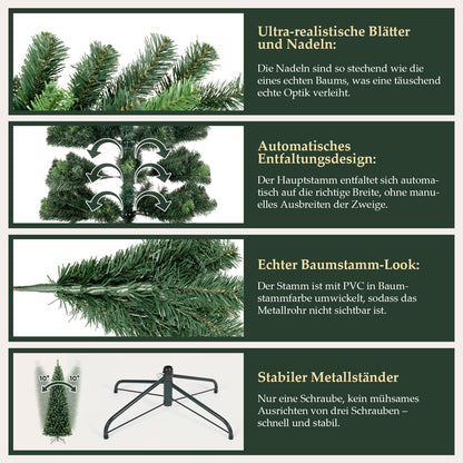 SALCAR Artificial Christmas Tree Slim 180 cm, Artificial Pine Tree with Gloves and Metal Stand, Pencil Christmas Tree PVC Green