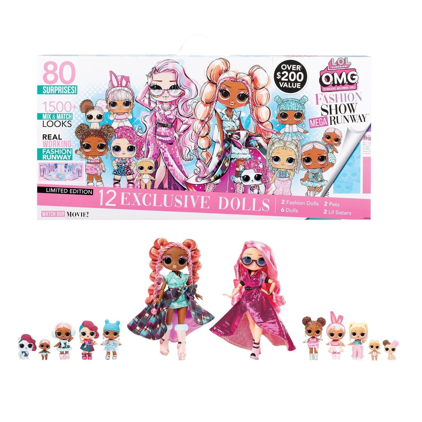 L.O.L. Surprise! Fashion Show Mega Runway - 4-in-1 playset with 80 surprises - 12 dolls, fashion, accessories & more - 1500+ mix & match looks - Collectible - For kids ages 4 and up.