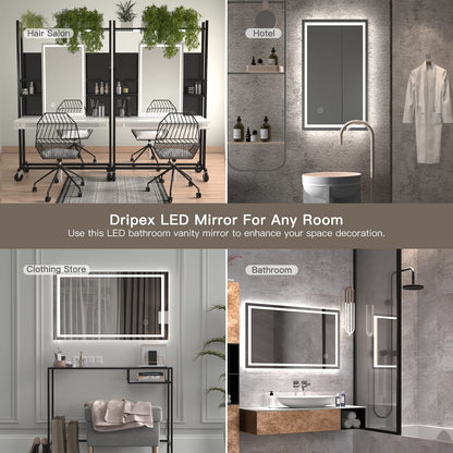Dripex bathroom mirror wall mirror LED illuminated bathroom mirror with touch switch fog-free cool white 6400K energy-saving light mirror 60x100 cm