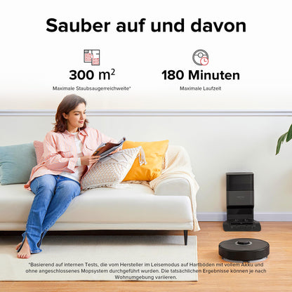 Roborock Q7 Max+ robot vacuum with self-emptying station, rubber brush, 4200Pa suction power, vacuuming mop robot PreciSense LiDAR navigation & 3D mapping, carpets, pet hair, App/Alexa control (Black)