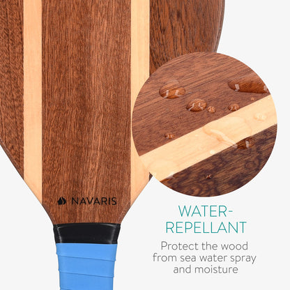 Navaris Beach Tennis Set incl. Balls - Beach tennis game Two high-quality Matkot rackets made of wood - Frescobol Paddle - Beach ball wooden rackets