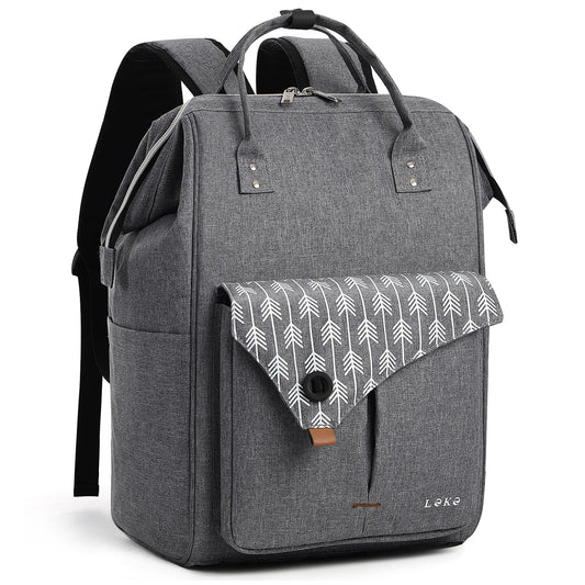 Lekesky backpack designed for women with laptop compartment & anti-theft pocket, fits up to 15.6 inch laptop. Perfect for work or school. (Grey)
