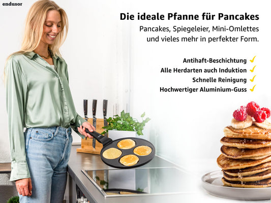 Enduser Pancake Pan Spiegeleipfanne - Ø26cm with [PowerShield] coating | Induction Ceran Gas Electric | 4x Form Maker egg pan, fried egg Liwanzen Poffertjes Blinis