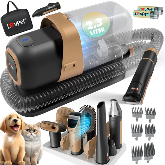 KESSER® dog grooming machine with vacuum cleaner | Quiet battery-powered clipper for pets | Pet grooming set with accessories for dogs & cats | Animal hair clipper 7in1 2.3L dust container and 7 grooming tools