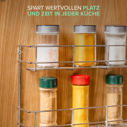 Copa Spice Rack Cabinet Door 4-Layer Chrome - Spice Organizer Hanging - Wall Spice Rack for 4x8 Spice Jars - Hanging Spice Stand - Spice Rack Kitchen Cabinet - Kitchen Shelf 50x40.5x6cm