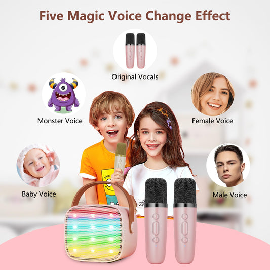 DiliDala Karaoke machine with 2 wireless microphones, Bluetooth speaker with light effects. Portable Bluetooth Karaoke machine for adults with voice changing effects for kids.
