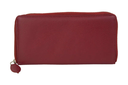 Large full leather women's wallet with RFID protection, zip all around, women's long wallet, purse wallet in genuine leather by LEAS, red 19.5x9.5x2cm (WxHxD)