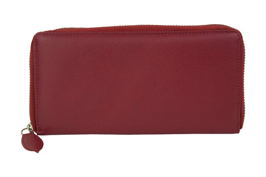Large full leather women's wallet with RFID protection, zip all around, women's long wallet, purse wallet in genuine leather by LEAS, red 19.5x9.5x2cm (WxHxD)