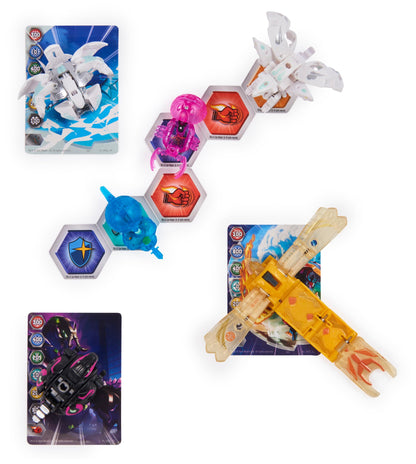 Bakugan 'Evolutions' Battle Strike 6-pack with 1 Platinum Ball (Haos Wrath), 2 Basic Balls (Darkus Trox, Haos Nillious), 1 Geogan (Aurelus Insectra), 2 Nanogan (Aquos Blade, Darkus Clutch)