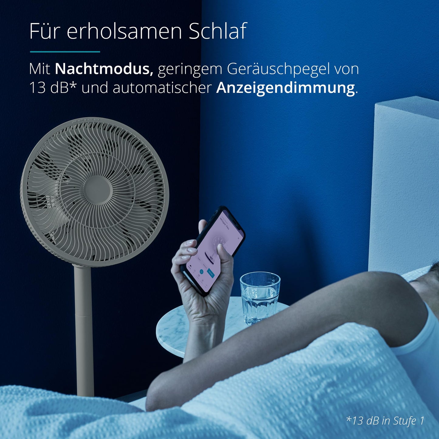 Duux Whisper Flex Smart Stand Fan - Remote & Smartphone Control - Height Adjustable 51-88cm - Quiet Fan with Night Mode and Timer - Energy Efficient 2W, Battery-free - Sage