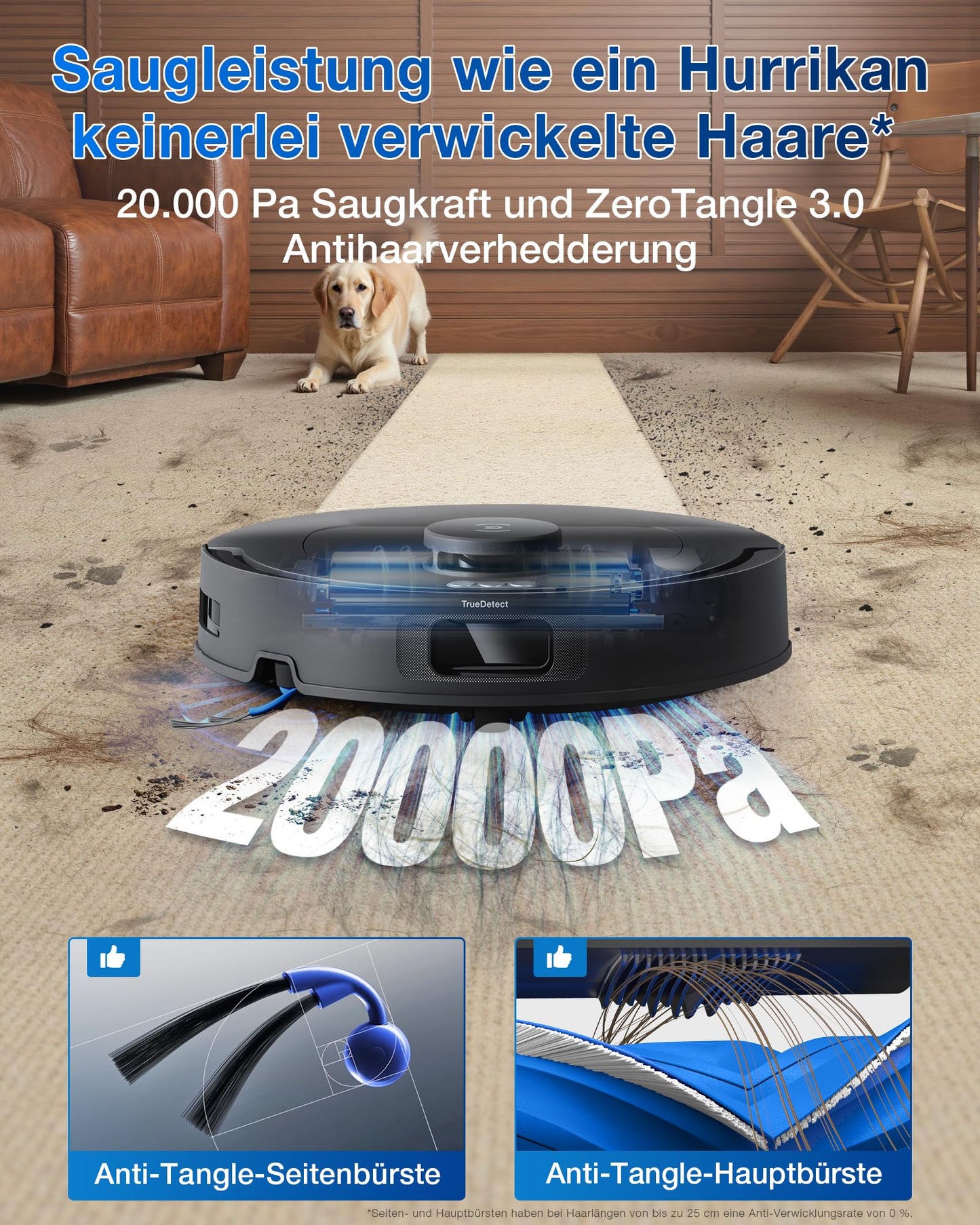 ECOVACS DEEBOT T30C Omni, robot vacuum with mop function, 20,000 Pa, OZMO Turbo 2.0 mopping, ZeroTangle 3.0 anti-tangling, TruEdge 2.0 edge cleaning, All-in-One Station, 75°C mop wash, Black
