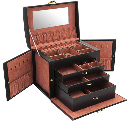 Friedrich23 Jewelry Box - Jewelry and Watch Case Copenhagen 2.0 Microfiber in black - Drawers and hinged door