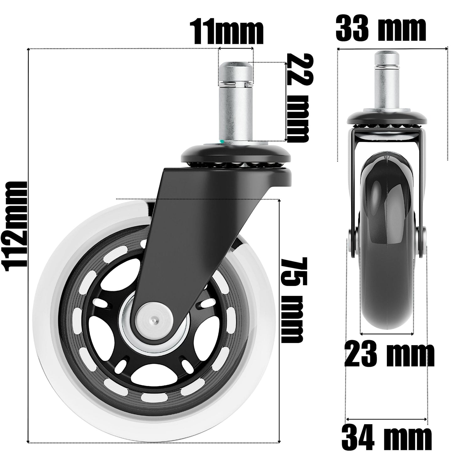 XeloTech Hard Floor Casters for Office Chair, 5 Pack, 11mm x 22mm, Extremely Quiet Replacement Wheels - No More Chair Mat - No Scratches on Floor with These Premium Casters