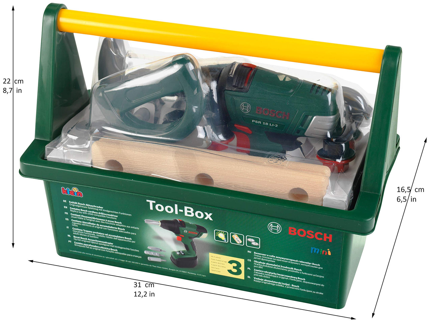 Theo Klein 8520 Bosch Tool Box | With tools and accessories | Includes battery-powered screwdriver with light and sound | Toy for children ages 3 and up