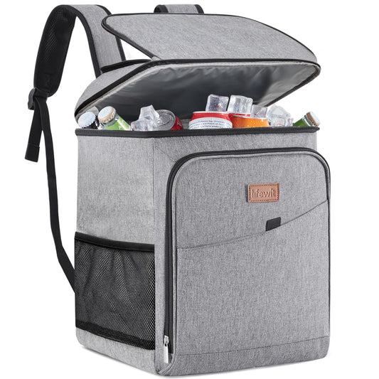 Lifewit 32L, 34 cans, insulated cooler bag, large cooler backpack, leakproof portable lunch bag, soft cooler for outdoor, picnic, beach, BBQ, camping, travel, family, gray.