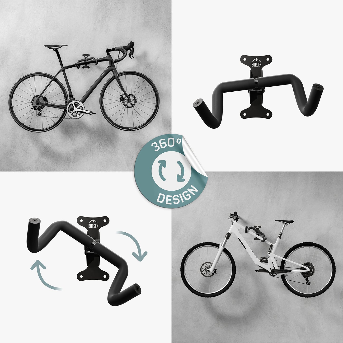 Borrow bicycle wall mount I bike holder - angle and wall distance adjustable up to 20 kg, foldable, MTB, road bike - extra soft padding