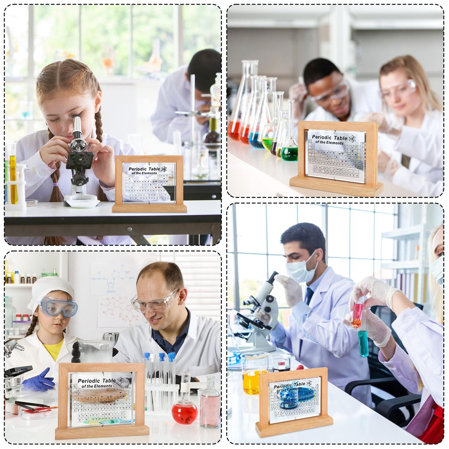 Periodic table with real elements (21 x 16 x 5.5cm), 360° rotatable acrylic periodic table with 83 real element samples, periodic table for educational purposes, great gift for teachers, students, and children.