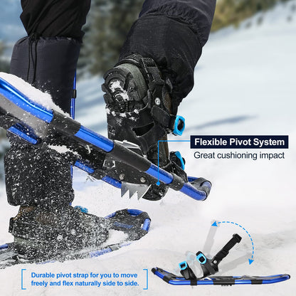 Odoland snowshoes with climbing aid Allround 4 IN 1 for women and men with hiking poles, waterproof gaiters and carrying bag, from shoe size 30 INCH Blue