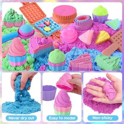 Toyssa Ice Cream Parlor Play Sand Sand Toys Ice Magic Sand Kit with 900g Kinetic Sand Cake Mold Play Money Ice Cream Toy for Kids, Play Sand Set Magic Sand Gift for Kids Girls 3 4 5 6 7 8 Years