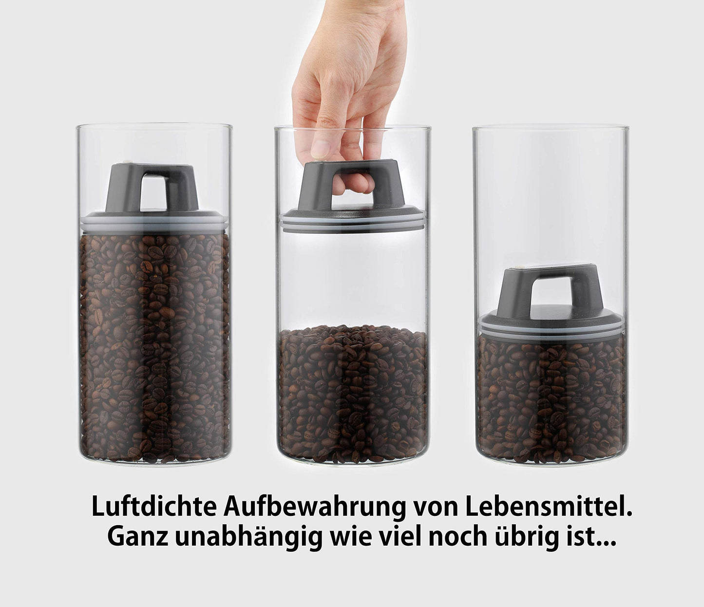 Kitchen&CO. Coffee canister with vacuum lid, airtight storage, glass coffee canister, BPA-free, borosilicate glass container, sustainable storage, (2000 ml)