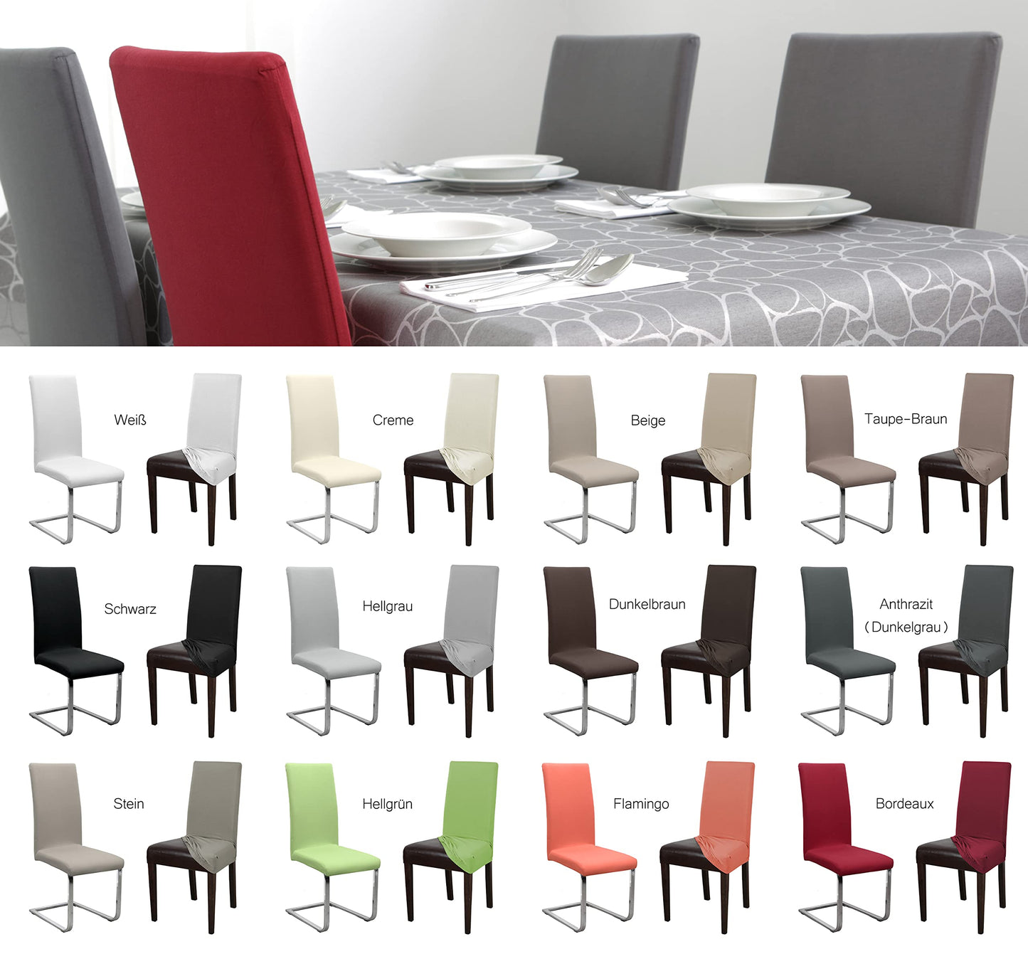 BEAUTEX 6 pack of jersey chair covers, elastic stretch cover made of cotton bi-elastic, color selectable (Beige)