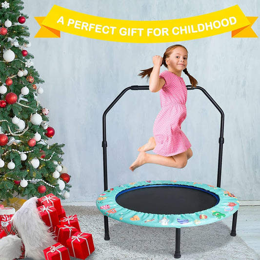 Kids trampoline, Ø approx 92cm Mini trampoline Foldable with detachable and adjustable handle, safe padding, garden trampoline indoor outdoor for children aged 3+ (Green)