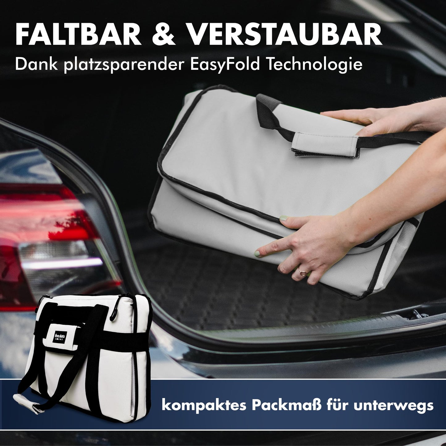 Five dots Cooler Bag, foldable 20L + 24h cooling, perfect for shopping, ideal for car & work - Insulated thermal bag lunch bag & picnic bag - Large cooler bag - Men's lunch bag - Lunch bag