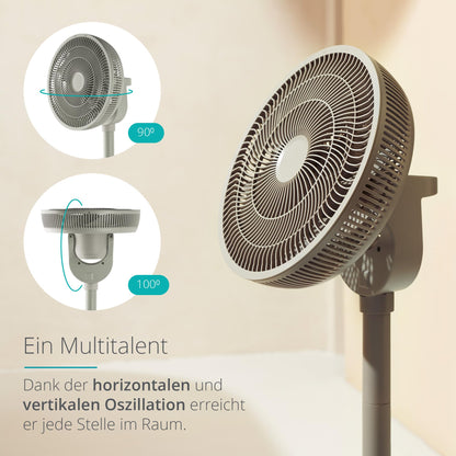 Duux Whisper Flex Smart Stand Fan - Remote & Smartphone Control - Height Adjustable 51-88cm - Quiet Fan with Night Mode and Timer - Energy Efficient 2W, Battery-free - Sage