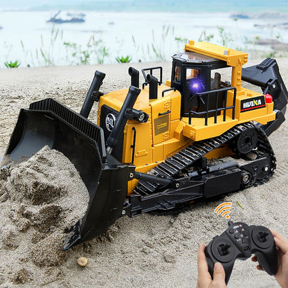 fisca RC Bulldozer, Remote Control 1/16 Fully Functional Construction Vehicle Remote Control Heavy Bulldozer, 2.4 GHz 11-Channel Dozer Front Loader Toy with Light and Sound for Kids