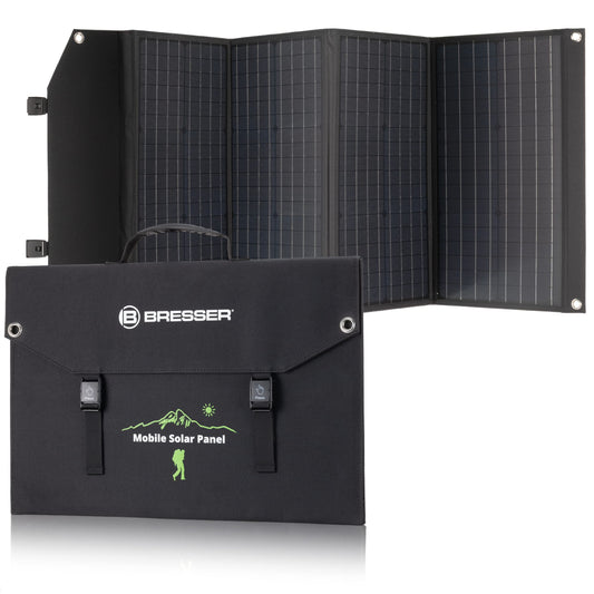 Bresser Solar Charger 120W with 1x DC and 3x USB-A ports including USB-A socket with QC3.0 for fast charging. Solar panel as a charger for smartphones, power stations etc.