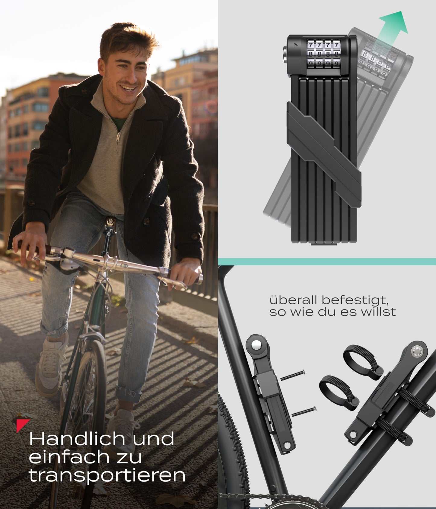 Impact PortaLock 15 - folding lock bike combination lock - security level 15 bike combination lock - 110cm with holder - bike lock folding lock