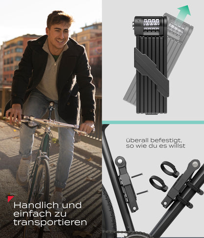 Impact PortaLock 15 - folding lock bike combination lock - security level 15 bike combination lock - 110cm with holder - bike lock folding lock