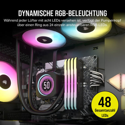 Corsair iCUE H150i Elite LCD XT Liquid CPU Cooler - IPS LCD Screen - Three AF120 RGB Fans - 360mm Radiator - Intel LGA 1700, AMD AM5 and more, includes iCUE Commander CORE, for desktop, Black.