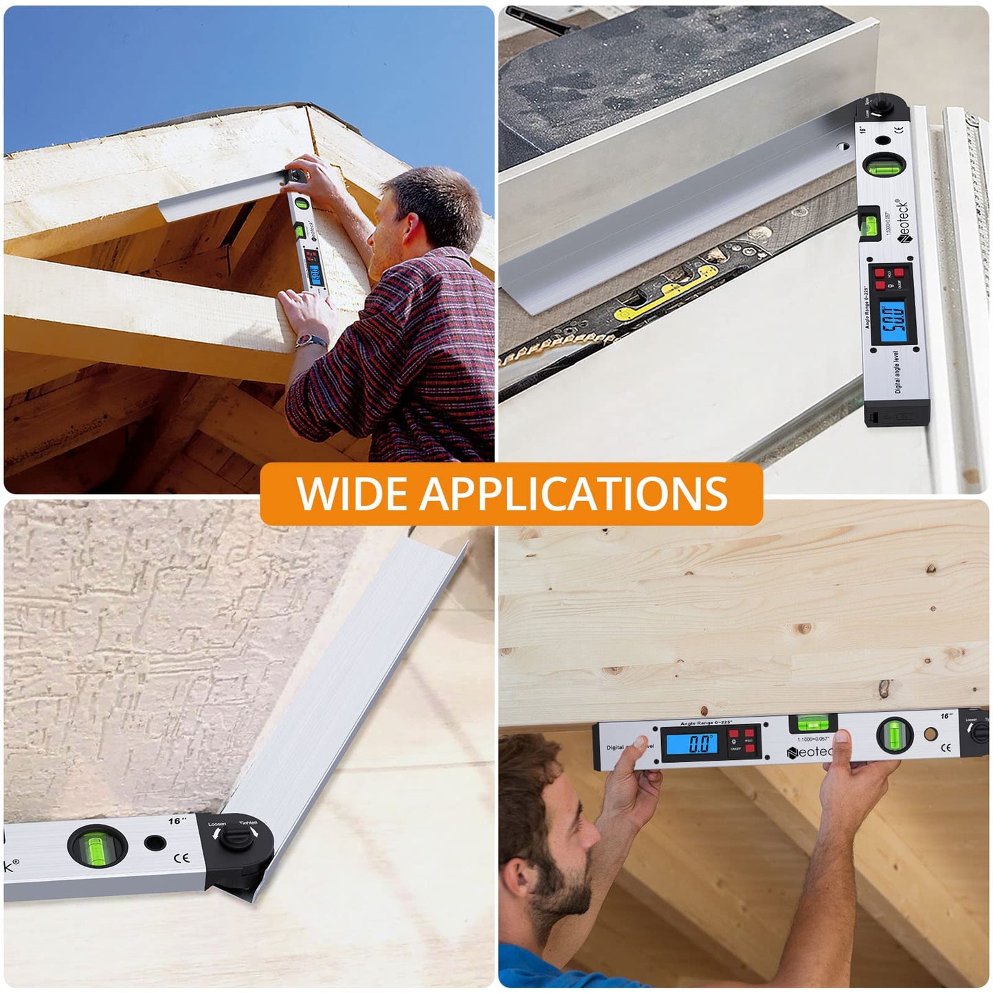 Neoteck Digital Angle Finder 400mm with LCD Spirit Level 0-225° Digital Inclinometer Angle Measuring Tool for vertical horizontal Dual-Level.