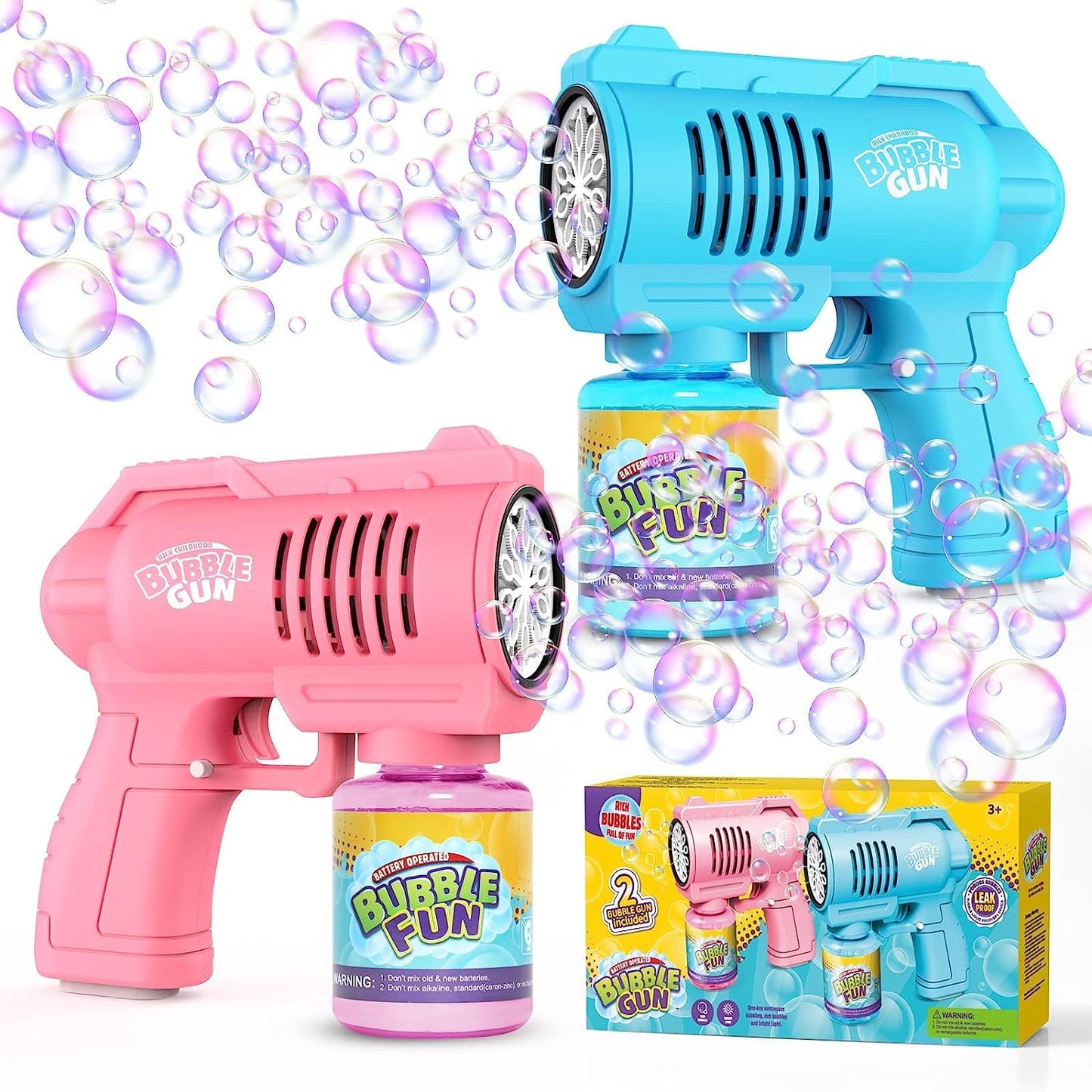 Bubble automatic bubble gun, bubble machine for children 10000+ bubbles/minute with 130ML bubble solution, bubble toy gift for kids/birthday/party (Blue+Pink)
